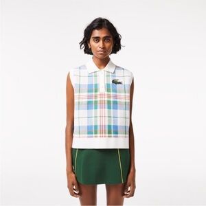 NWT Lacoste Sleeveless Organic Cotton Check Polo vest top sweater shirt sold out